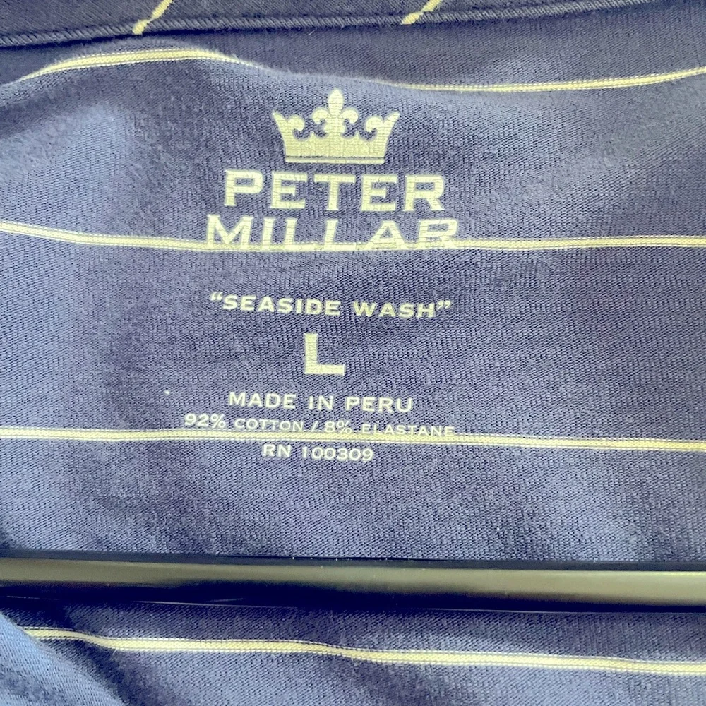 Peter Millar Seaside Wash Blue/White Striped Golf Polo. Men’s Large. Cotton. - Picture 3 of 6
